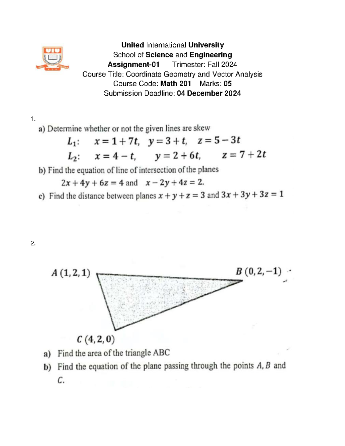 Assignment-01 Q - physics assignment - United International University ...