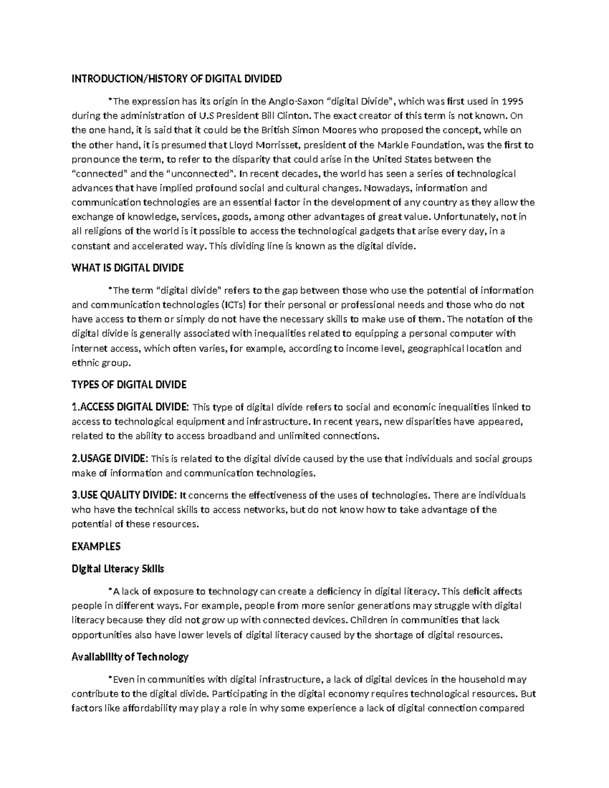 Digital Divide: Understanding Access, Usage, and Quality Gaps - Studocu