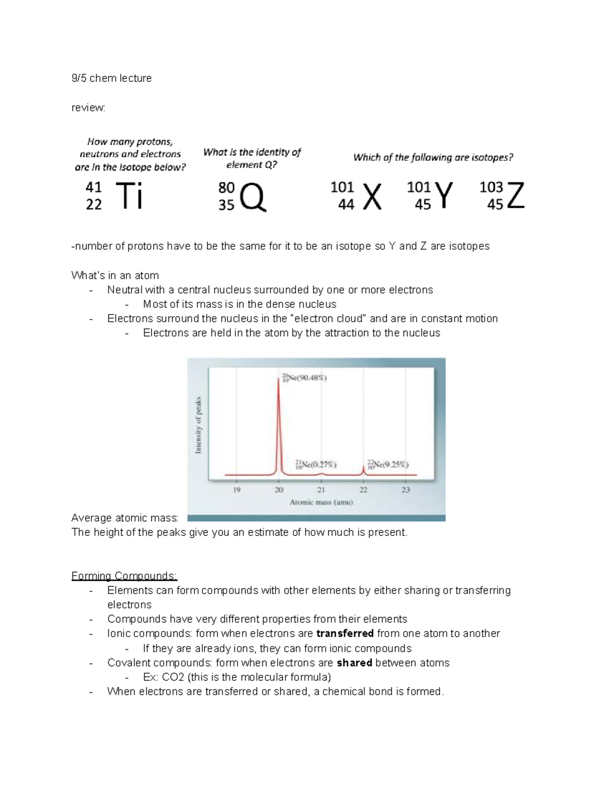 Chem 101 Final Exam Lecture Review: Isotopes, Compounds, and Ions - Studocu