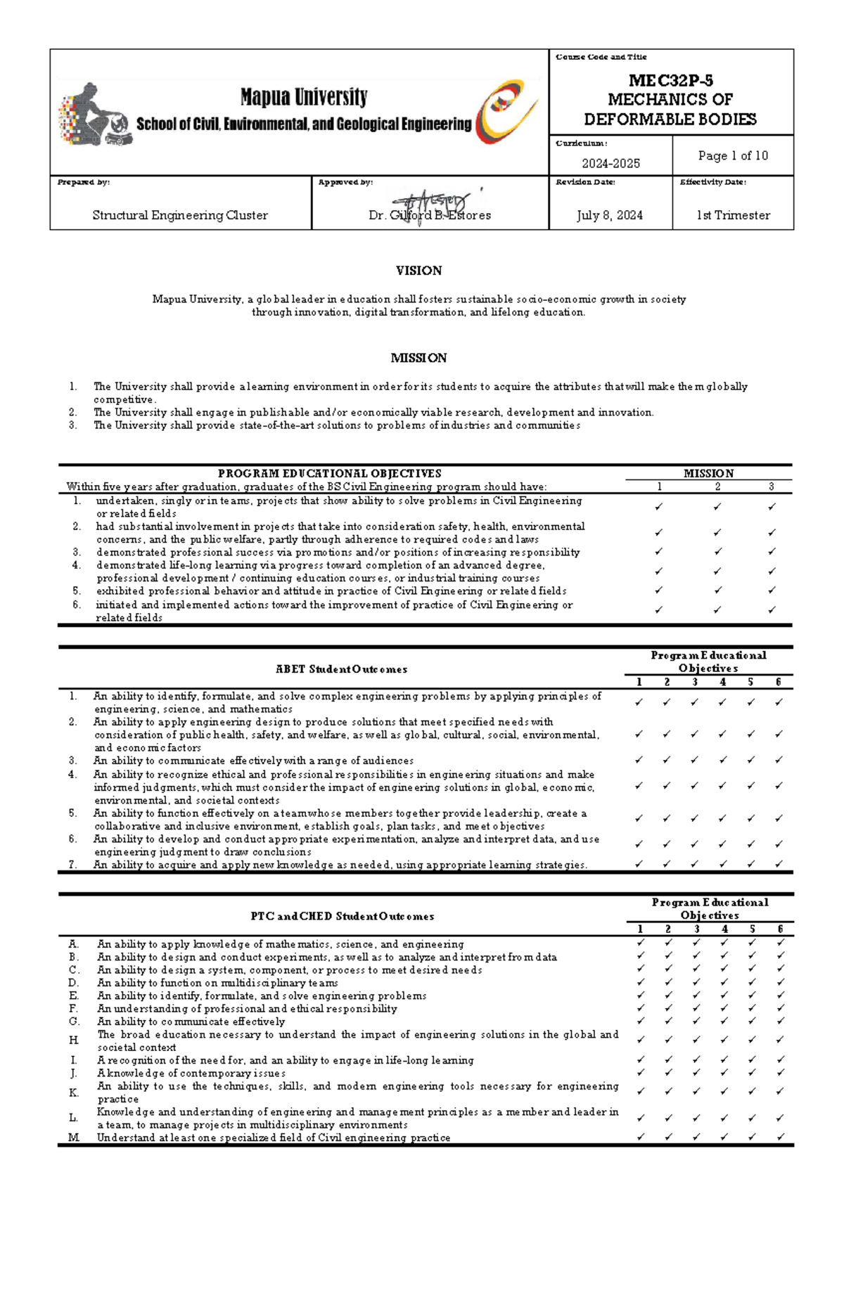 MEC32P-5 Mechanics of Deformable Bodies Course Syllabus and Overview ...