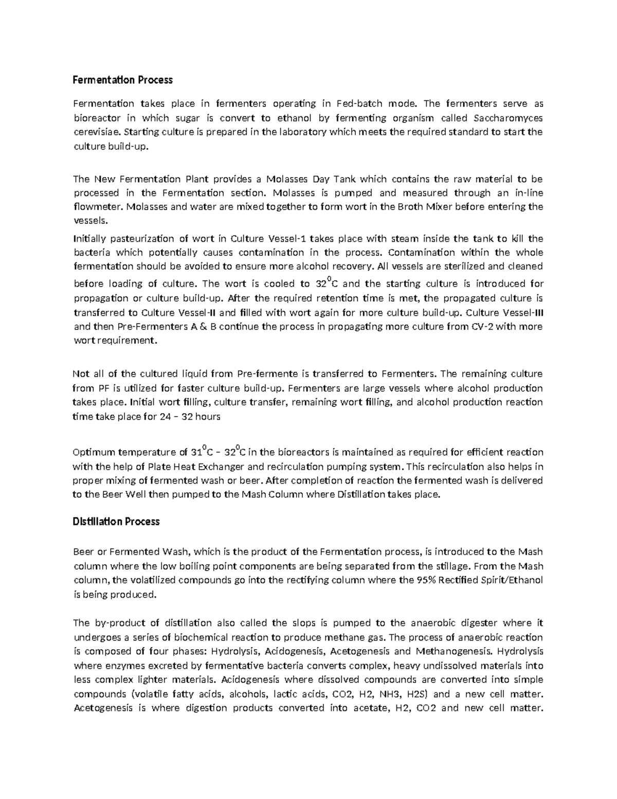 Distillery-process - Notes - Fermentation Process Fermentation takes ...