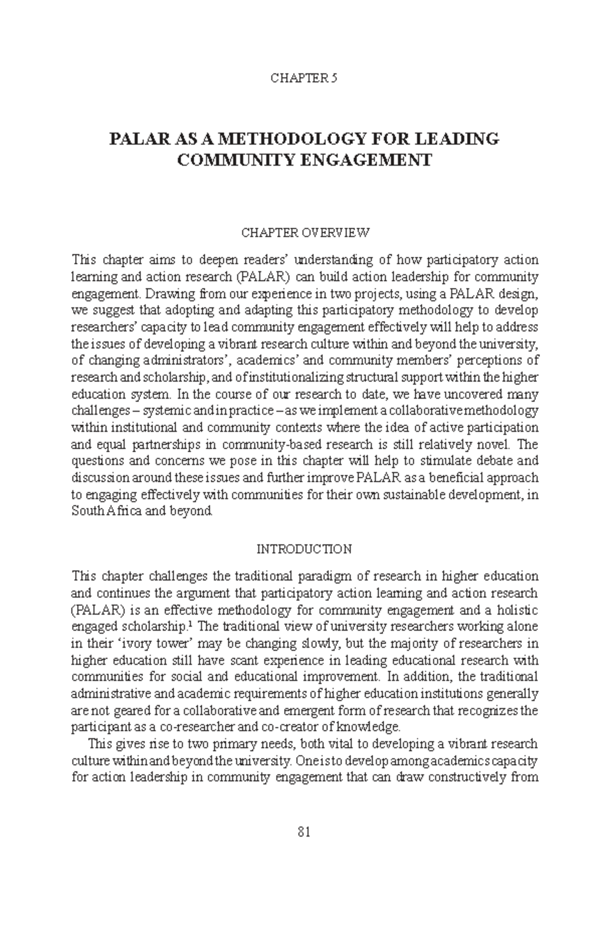 CHAPTER 5: PALAR METHODOLOGY FOR COMMUNITY ENGAGEMENT - Studocu