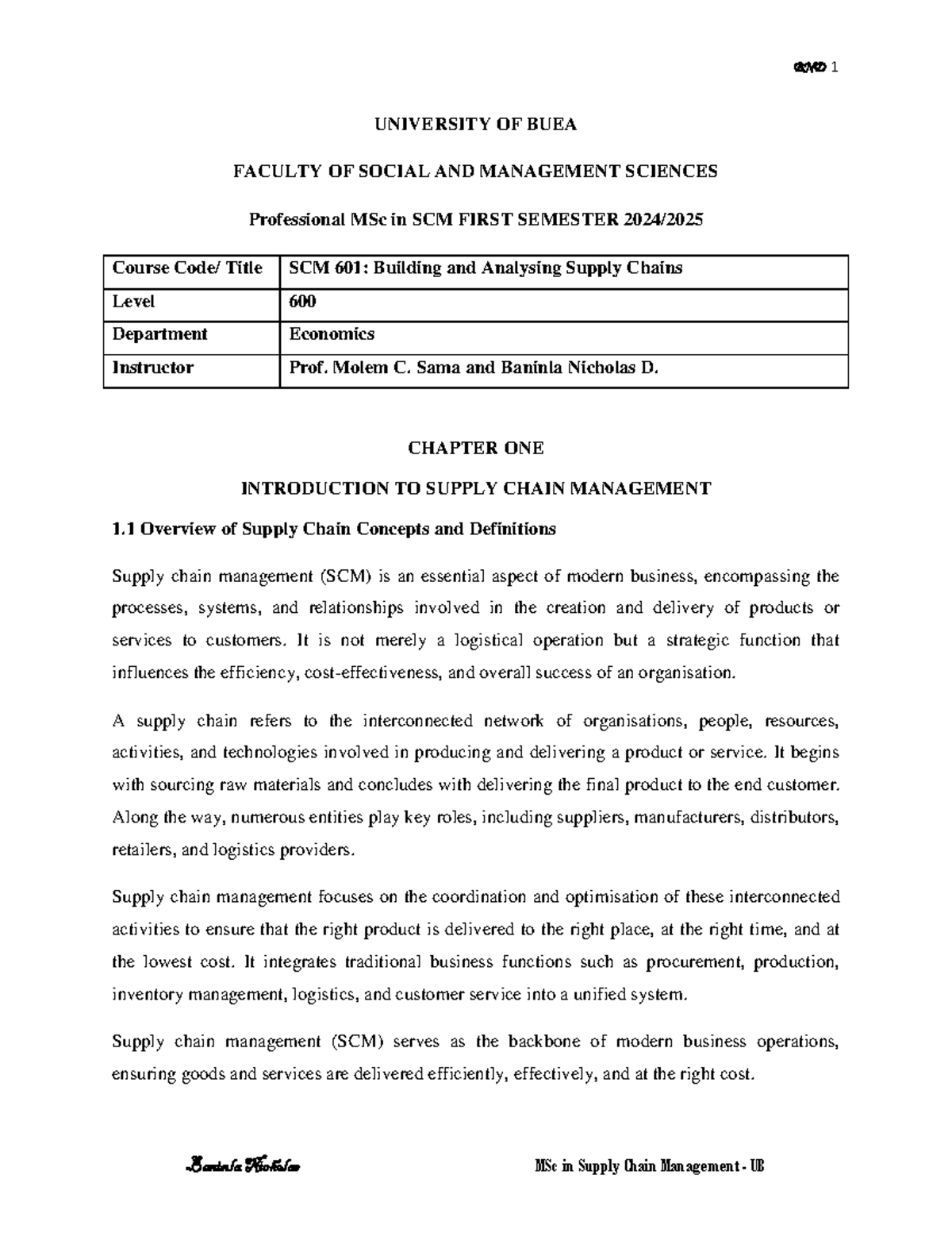 MBA 601 Lecture Notes - Supply Chain Management Chapter 1 Overview ...