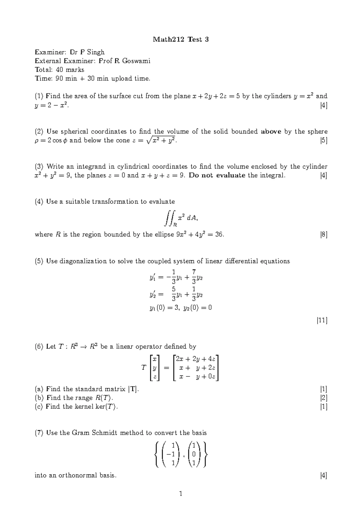 Math 212 Final Exam Assignment 3 Solutions and Problems - Studocu