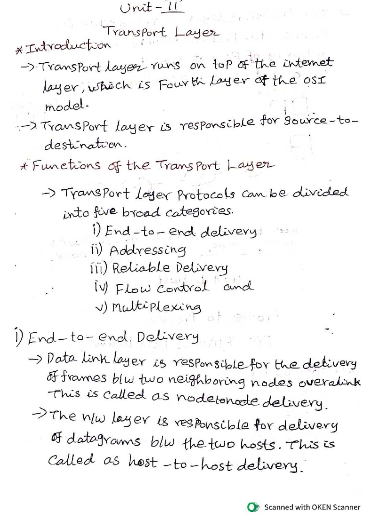 CS 3591 Computer Networks: Unit 11 Transport Layer Overview - Studocu