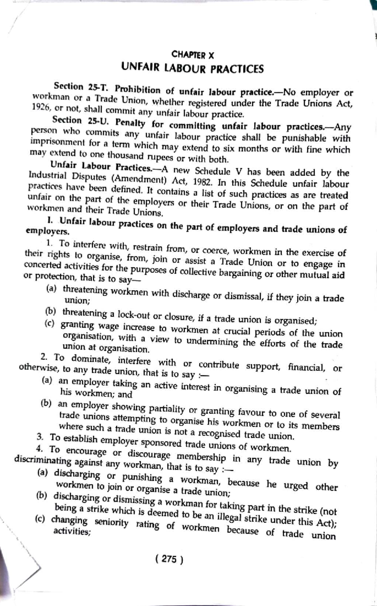 CHAPTER X: Unfair Labour Practices - Prohibitions and Penalties - Studocu