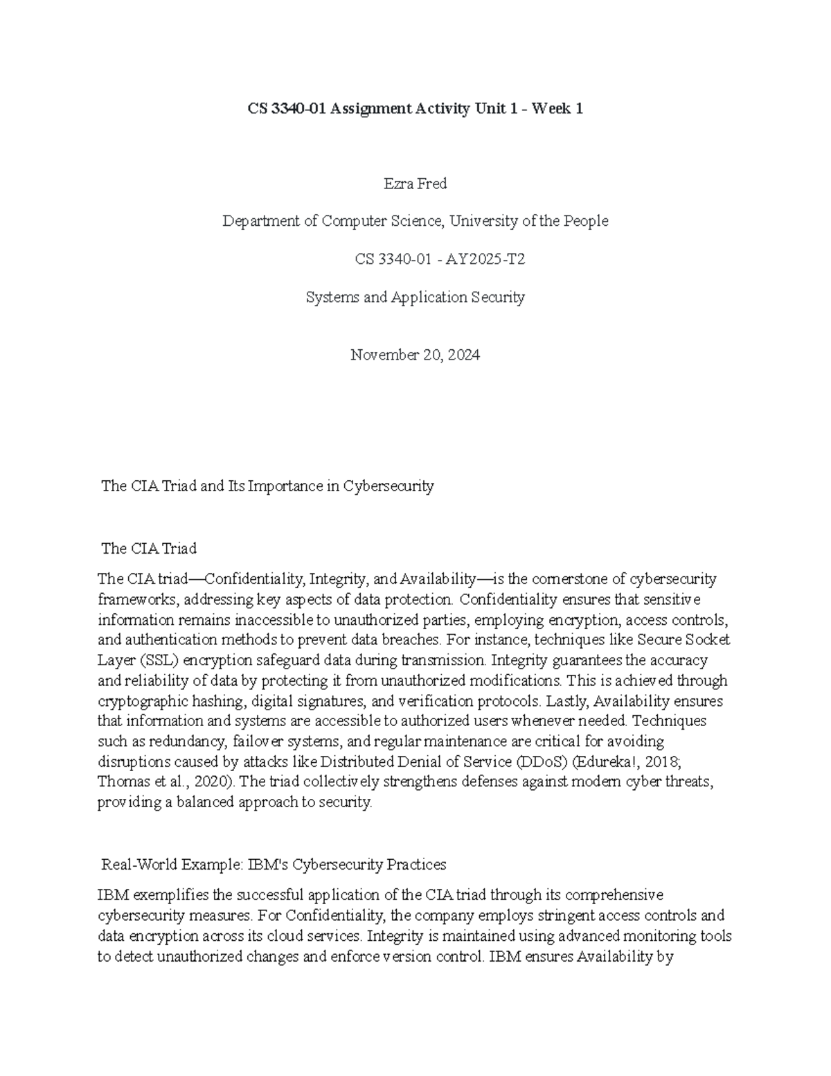CS 3340-01 Assignment Activity Unit 1 - Week 1 - Confidentiality ...