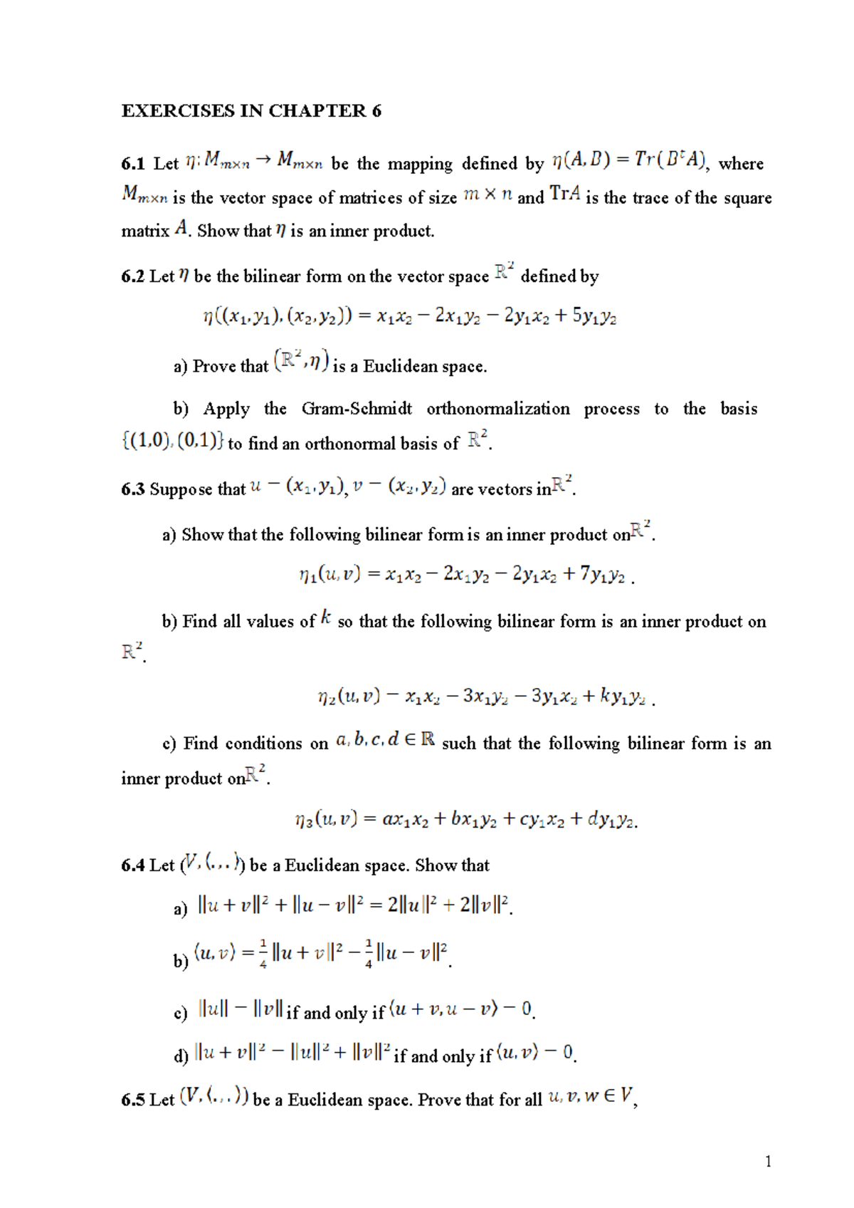 Exercises in Linear Algebra: Chapter 6 Overview and Solutions - Studocu