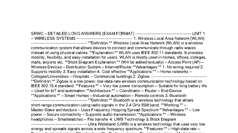 SRWC Long Answers - short range wireless communications Question paper ...