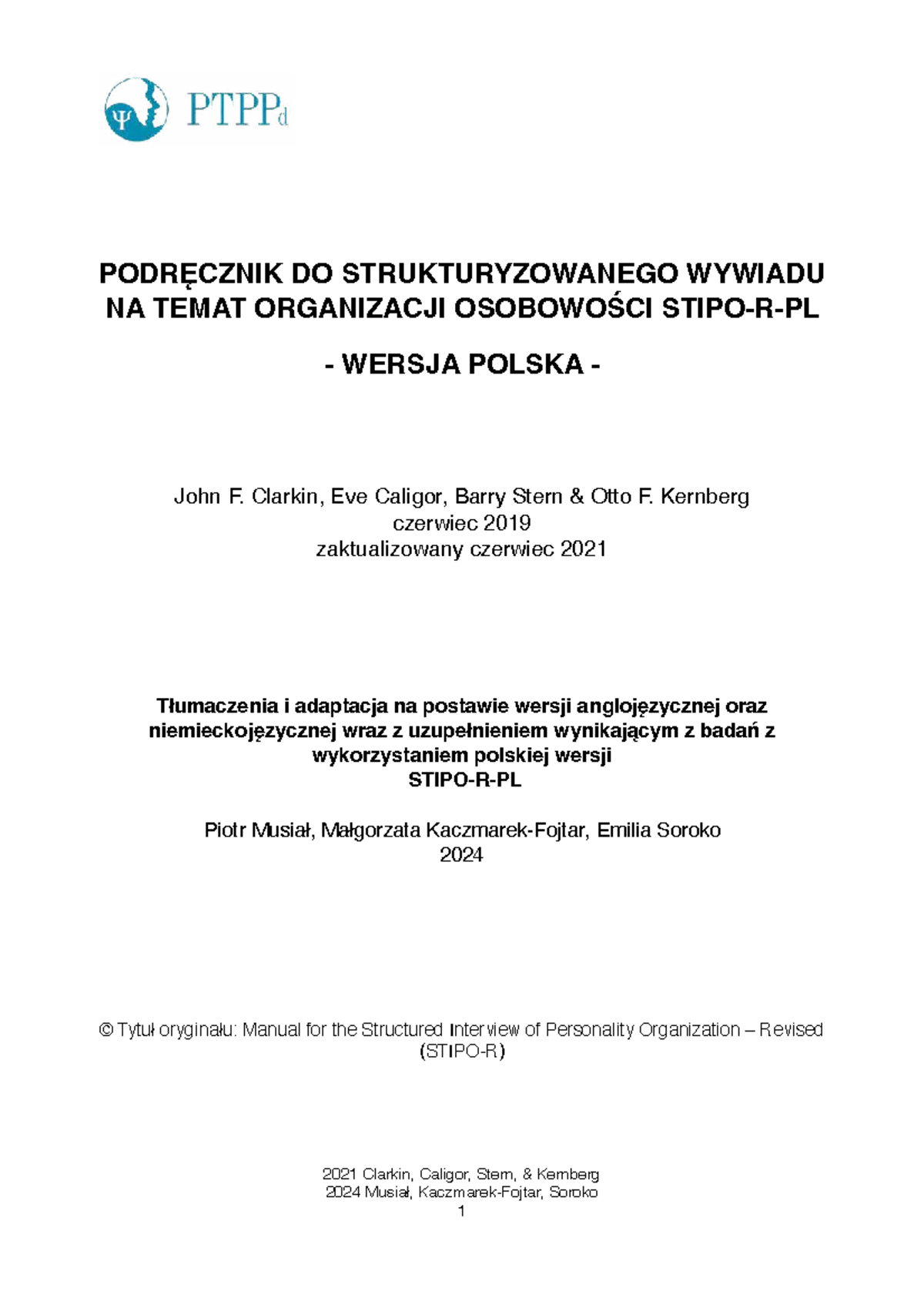 Podręcznik STIPO-R-PL: Strukturalny Wywiad o Organizacji Osobowości ...