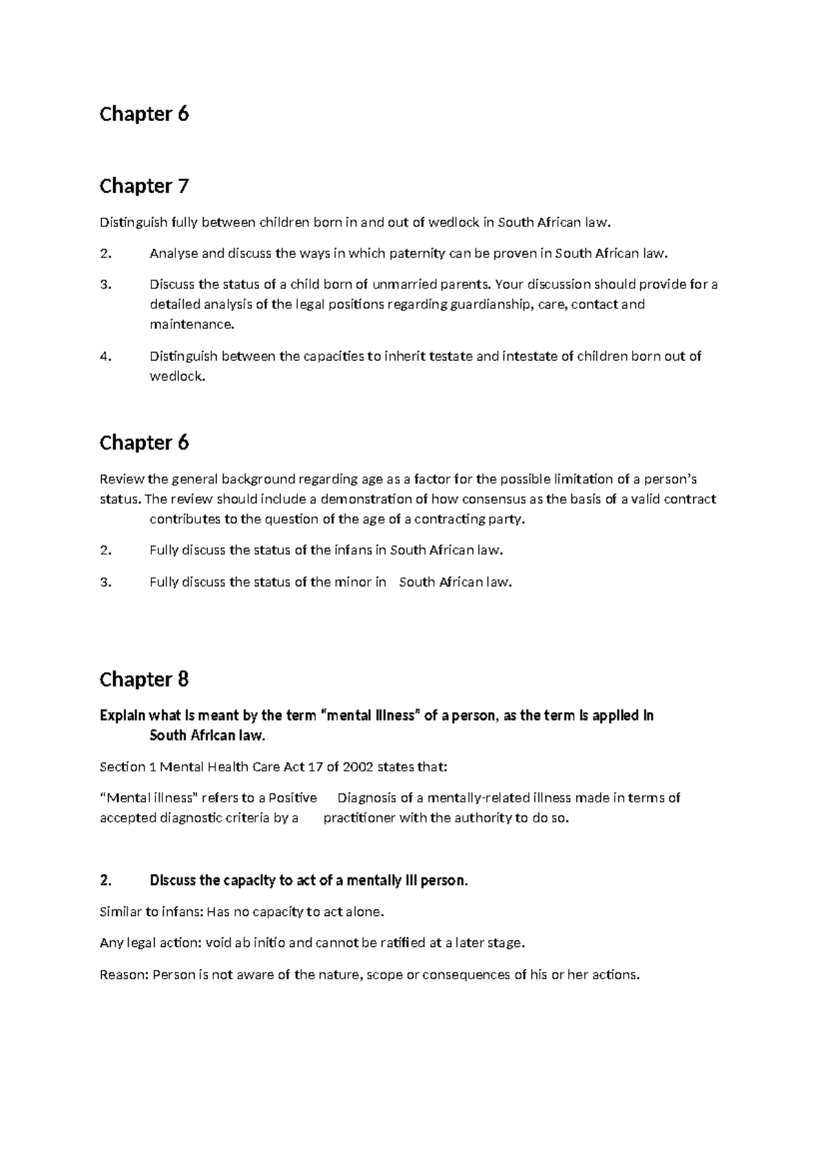 SA Law: Children Born In/Out of Wedlock & Legal Status Analysis - Studocu