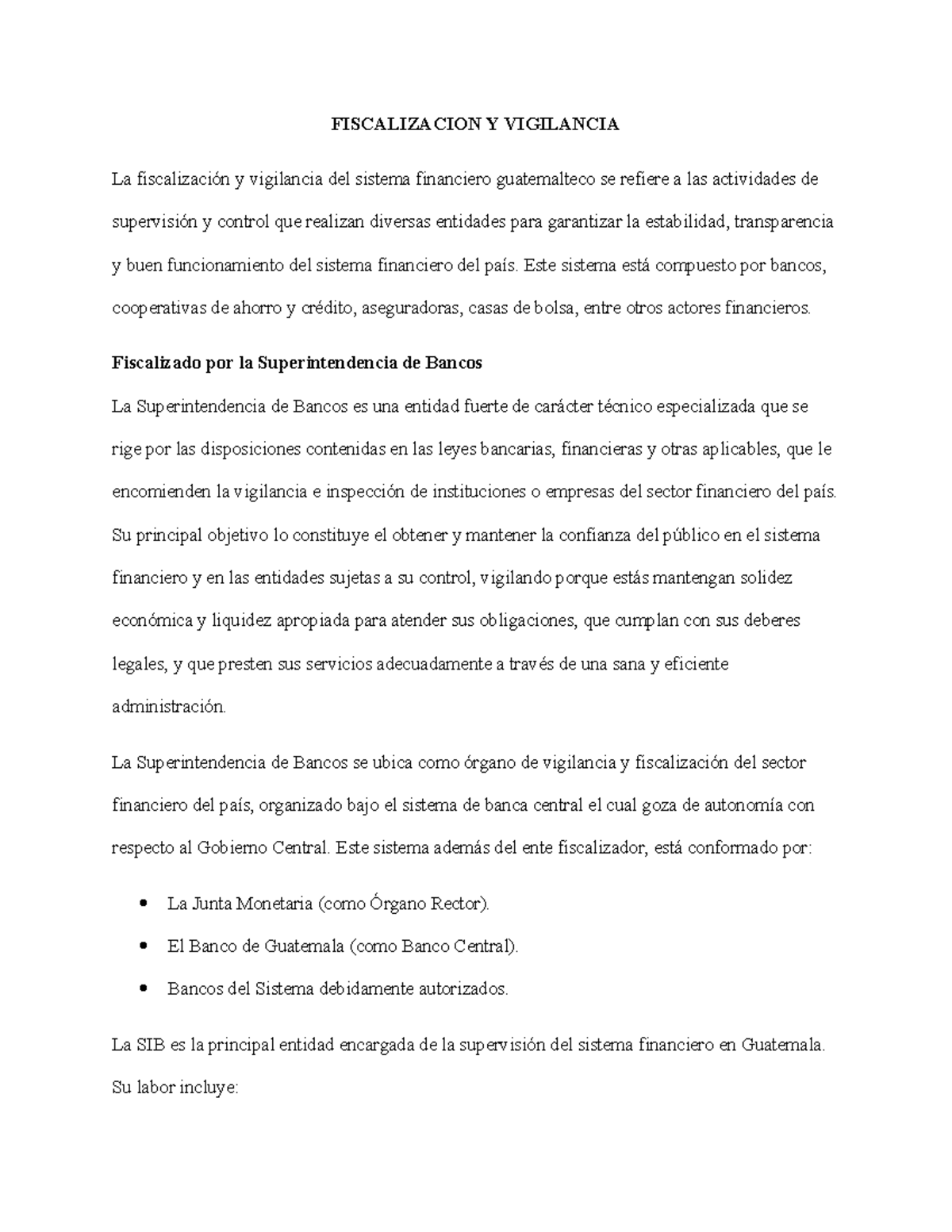 Fiscalización y Vigilancia del Sistema Financiero en Guatemala - Document Preview