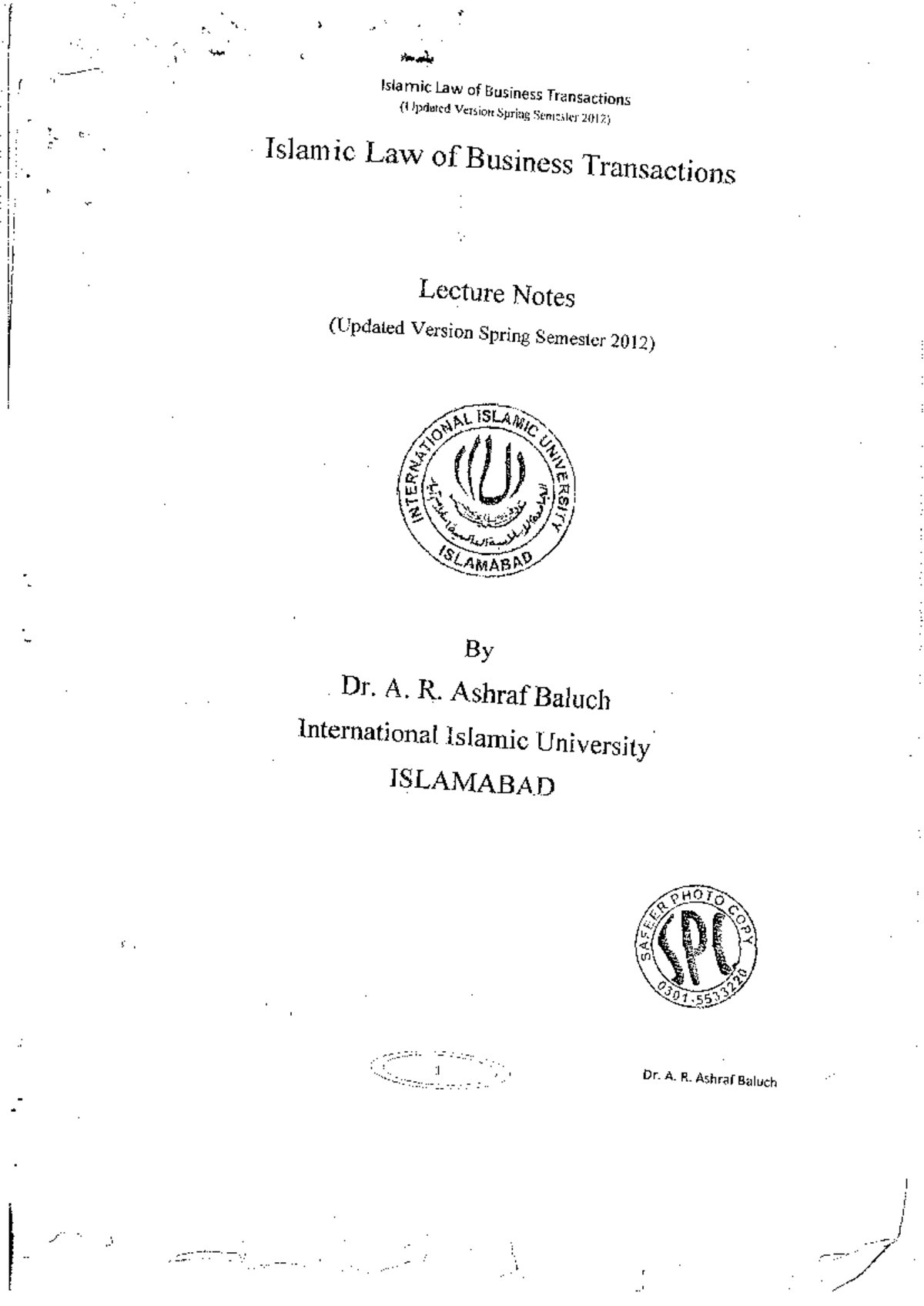 Islamic Law Of Business Transactions A R Ashraf Baluch