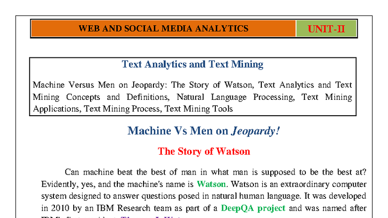 WEB AND SOCIAL MEDIA ANALYTICS (WSMA) Unit 2 Notes on Text Mining and ...