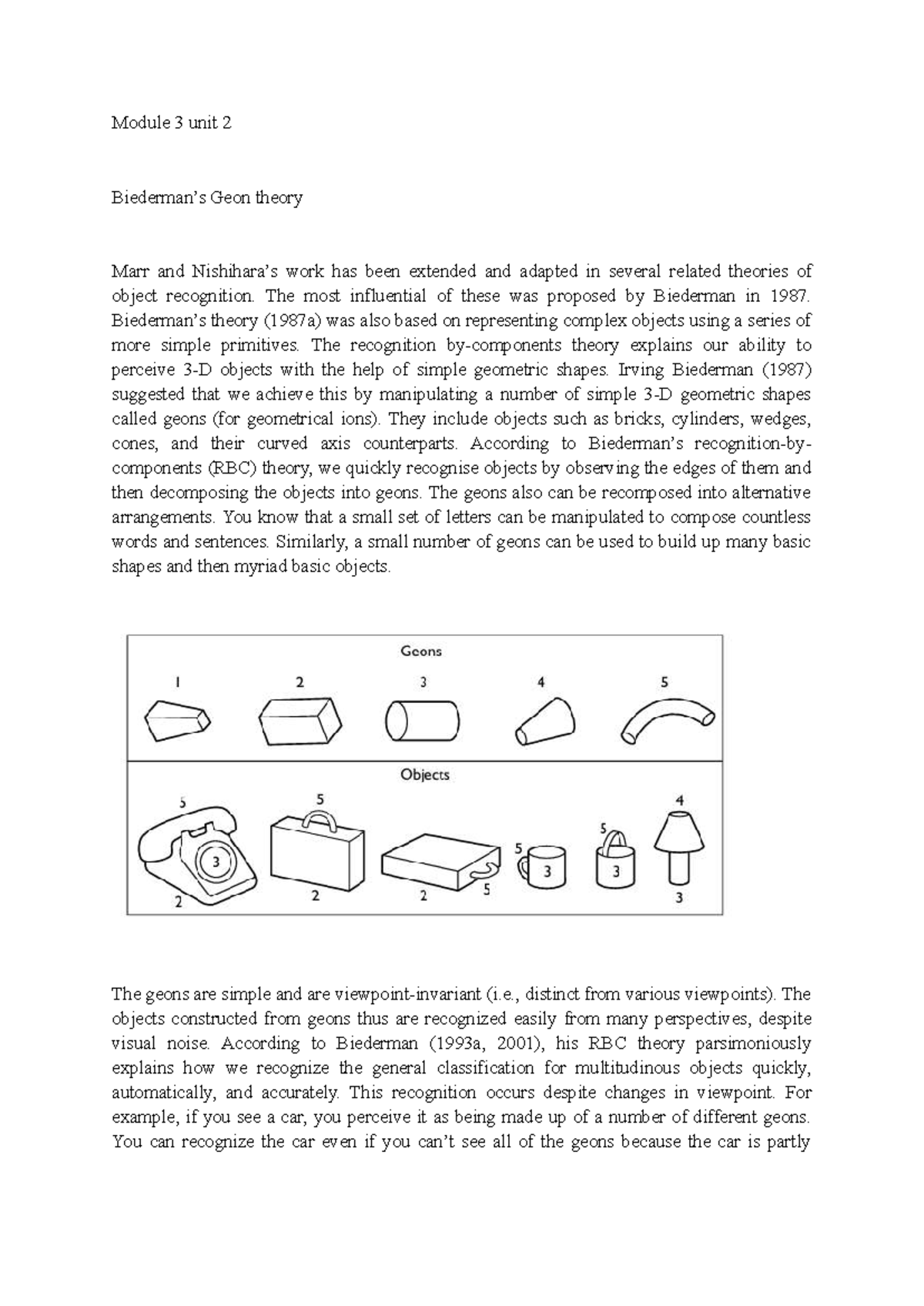Biederman's geon theory. Cognitive psychology - Module 3 unit 2 ...