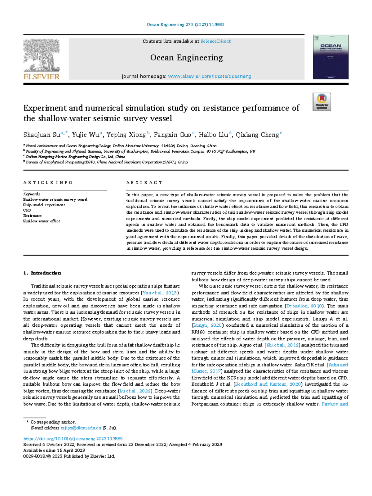 Experiment and Numerical Simulation of Resistance in Shallow Water for ...
