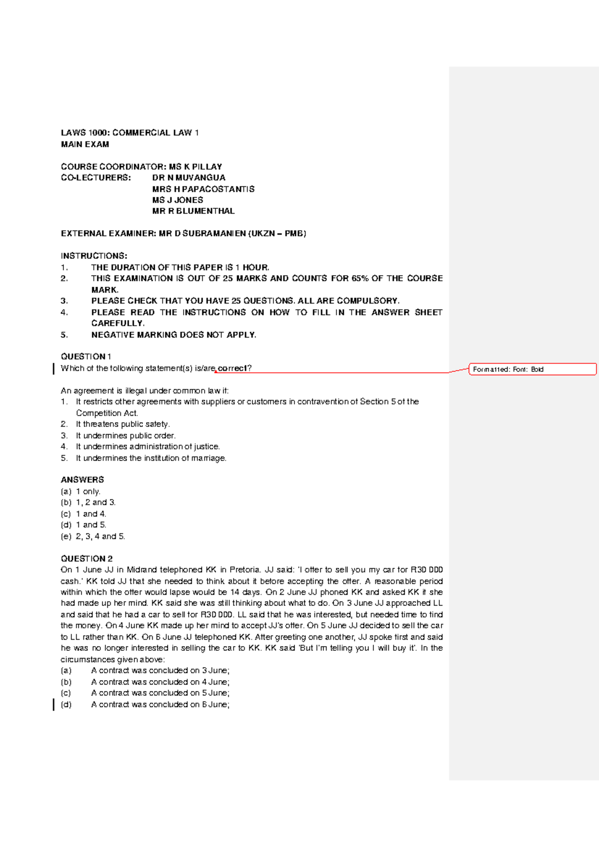 LAWS+1000 MAIN+EXAM+2012 Externalled - LAWS 1000: COMMERCIAL LAW 1 MAIN ...