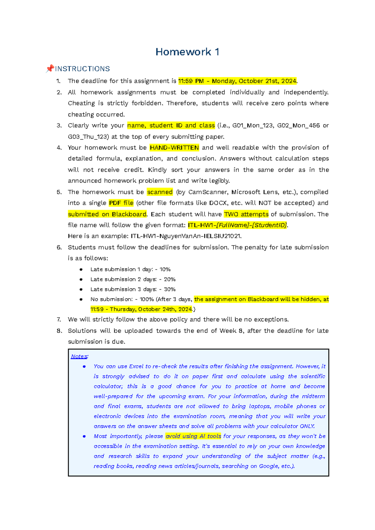 ITL 24-25 HW1 - good - Homework 1 📌INSTRUCTIONS 1. The deadline for ...