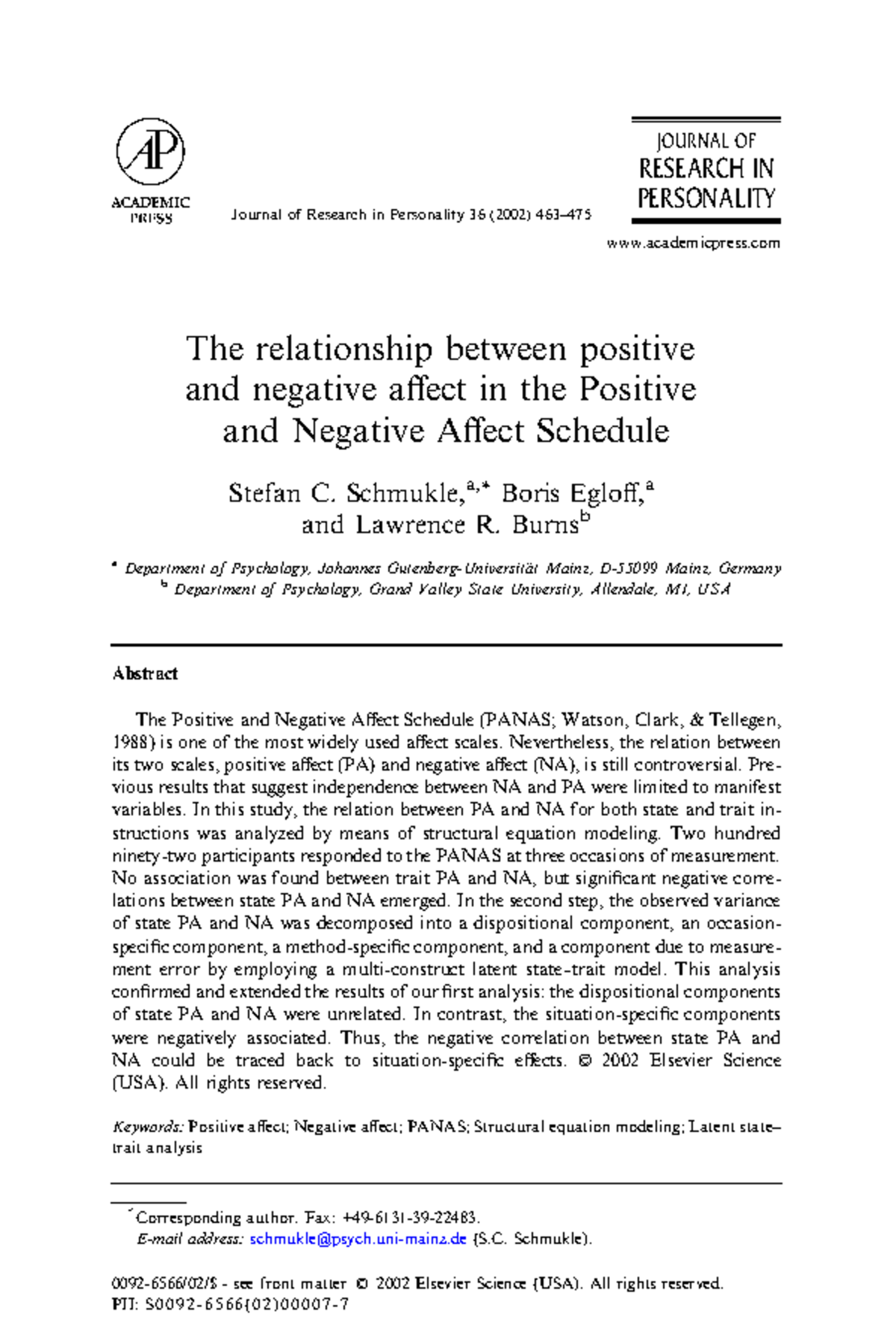 The Relationship Between Positive and Negative Affect in PANAS: A Study ...