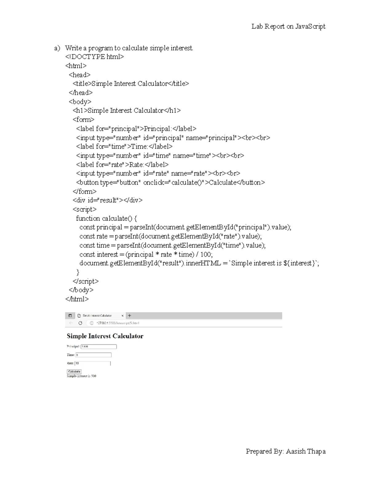 Lab 1 - Java Questions Practical - a) Write a program to calculate ...