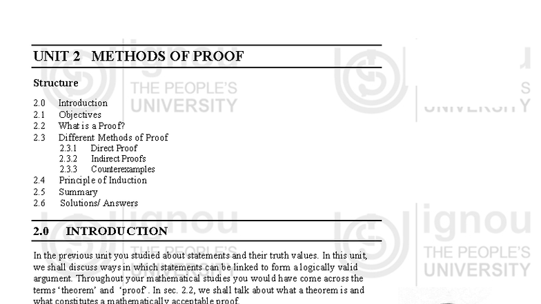 Block 1: Unit 2 - Methods of Proof Overview and Techniques - Studocu