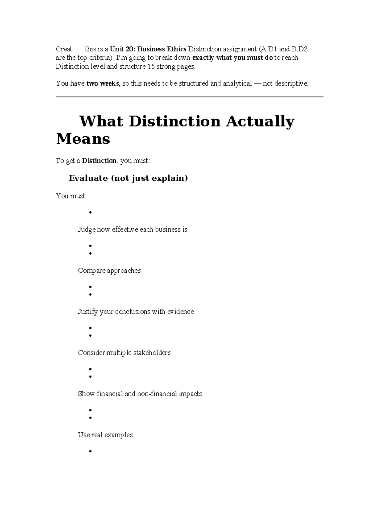 Unit 20: Business Ethics Distinction Assignment Breakdown and ...