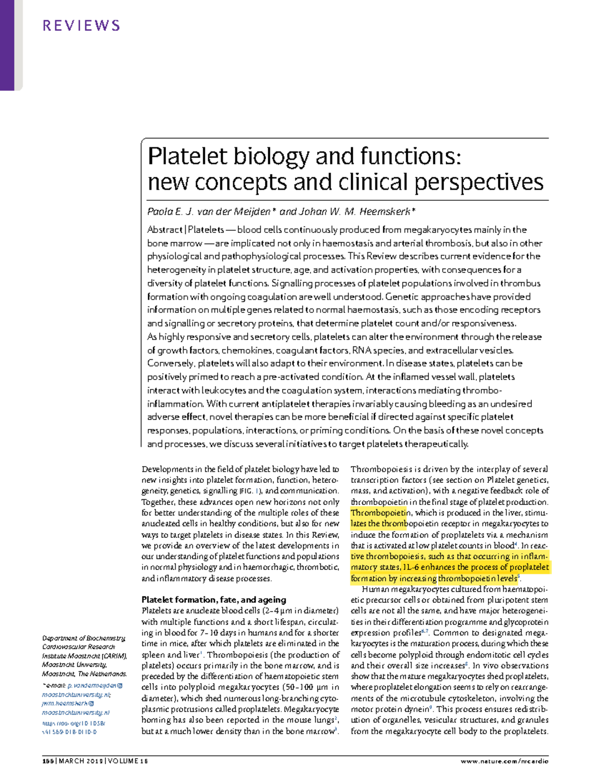 Platelet Biology and Functions: New Concepts & Clinical Perspectives ...