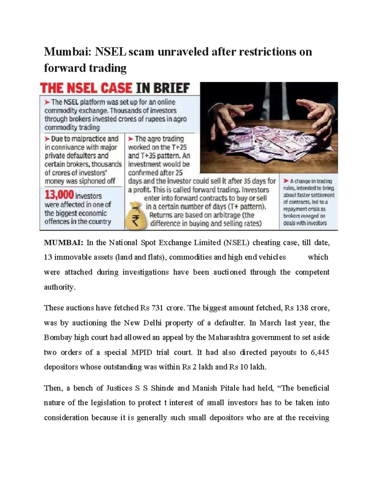Case Study: NSEL Scam Analysis and Legal Proceedings - Studocu