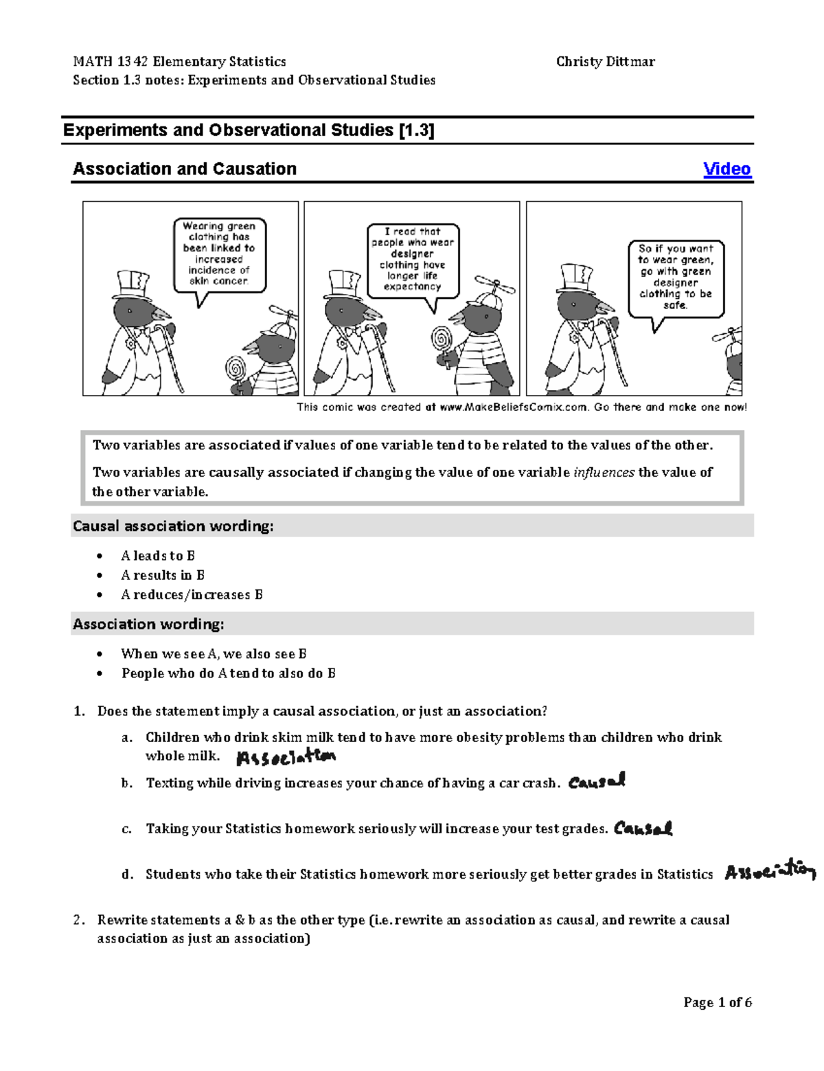 MATH 1342 Final Exam Notes: Experiments and Observational Studies ...