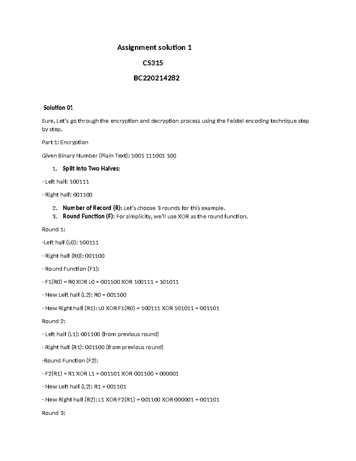 CS315 Assignment Solution 1: Feistel Encryption & Decryption Process ...