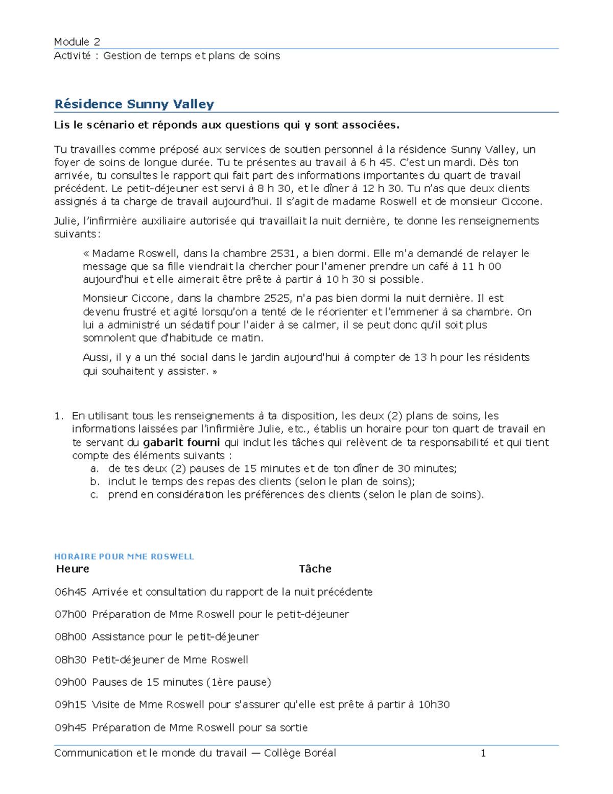 Gestion de temps et plans de soins - Module 2 Sunny Valley - Studocu
