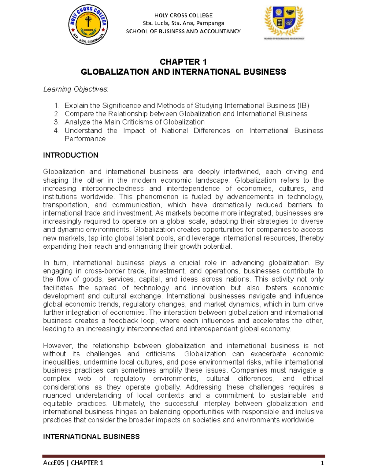 C01 Globalization and International Business: Chapter 1 Overview - Studocu