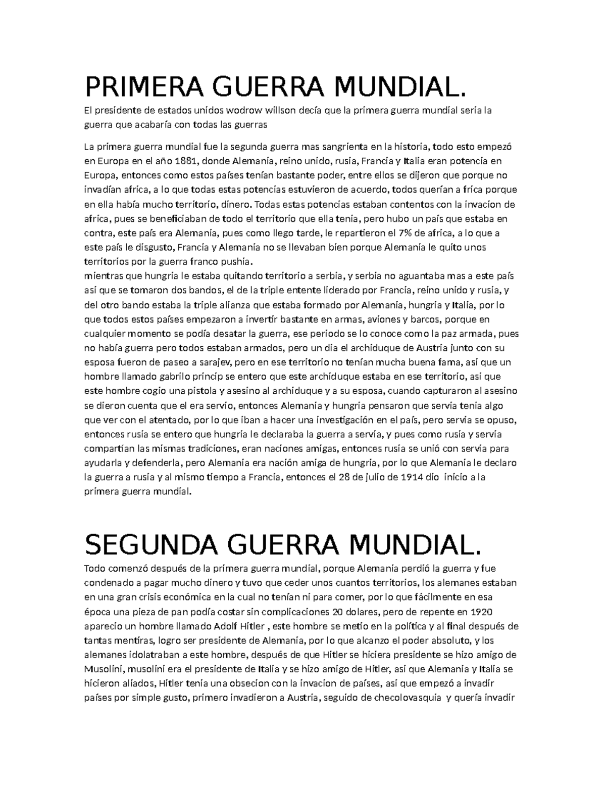 Primera Guerra Mundial - PRIMERA GUERRA MUNDIAL. El presidente de ...