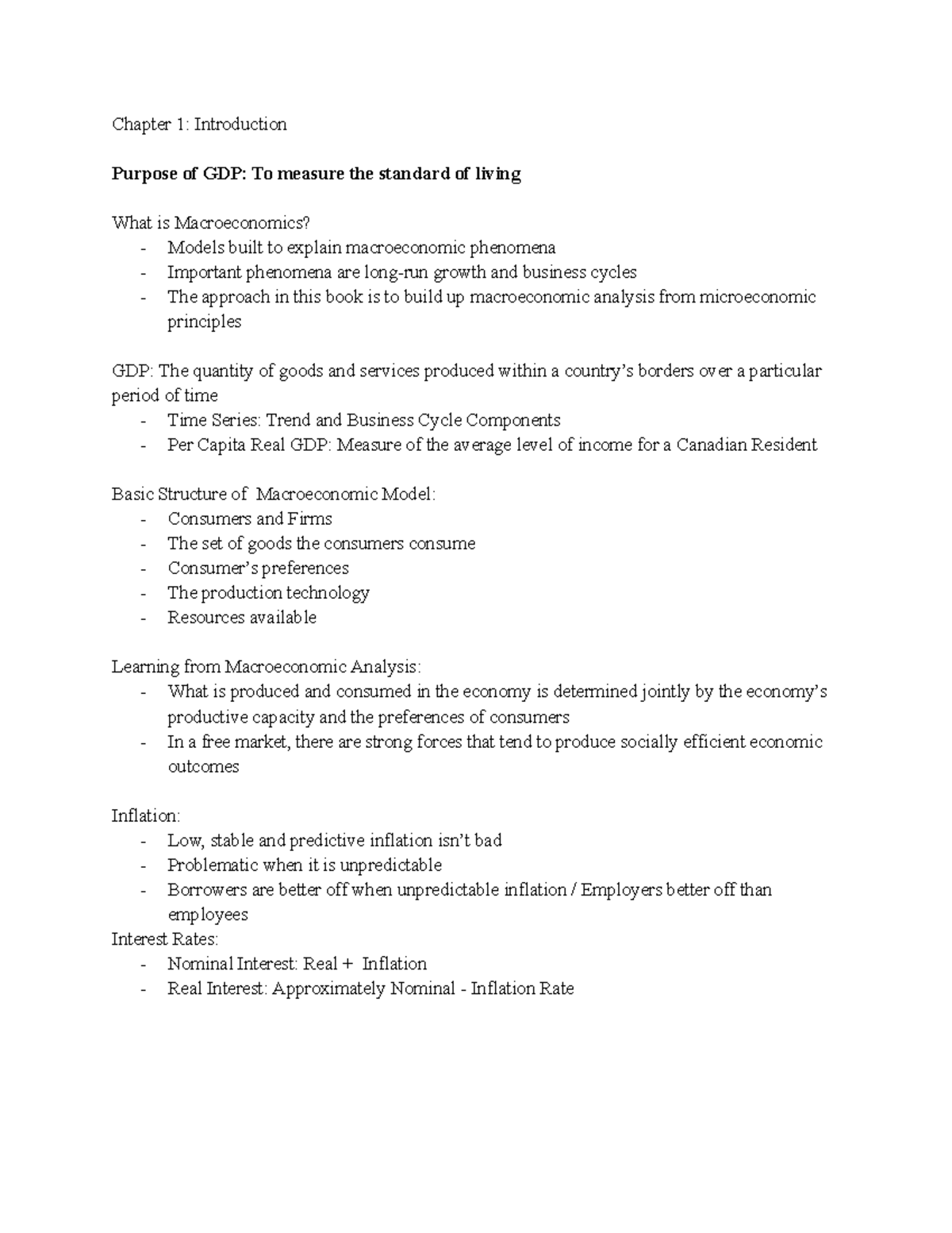 Economics 2152 Chapter Notes: Key Concepts in GDP and Macroeconomics ...