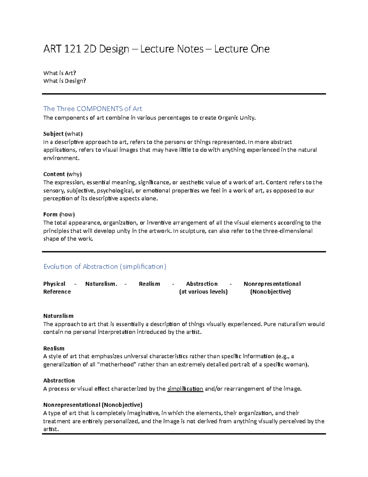 ART 121 2D Design – Lecture Notes – Lecture One - Studocu