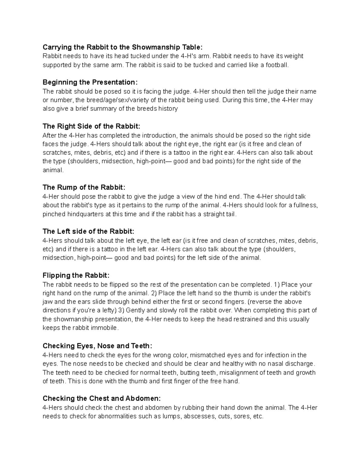 4-H Showmanship Presentation Guide for Rabbits - Studocu