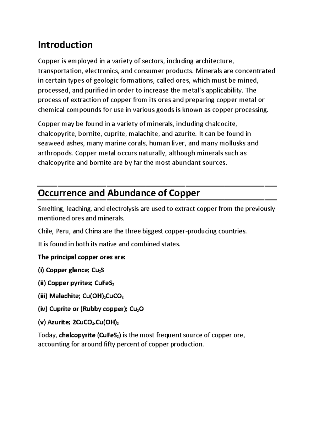 Introduction to Copper Processing: Lecture Notes on Extraction ...