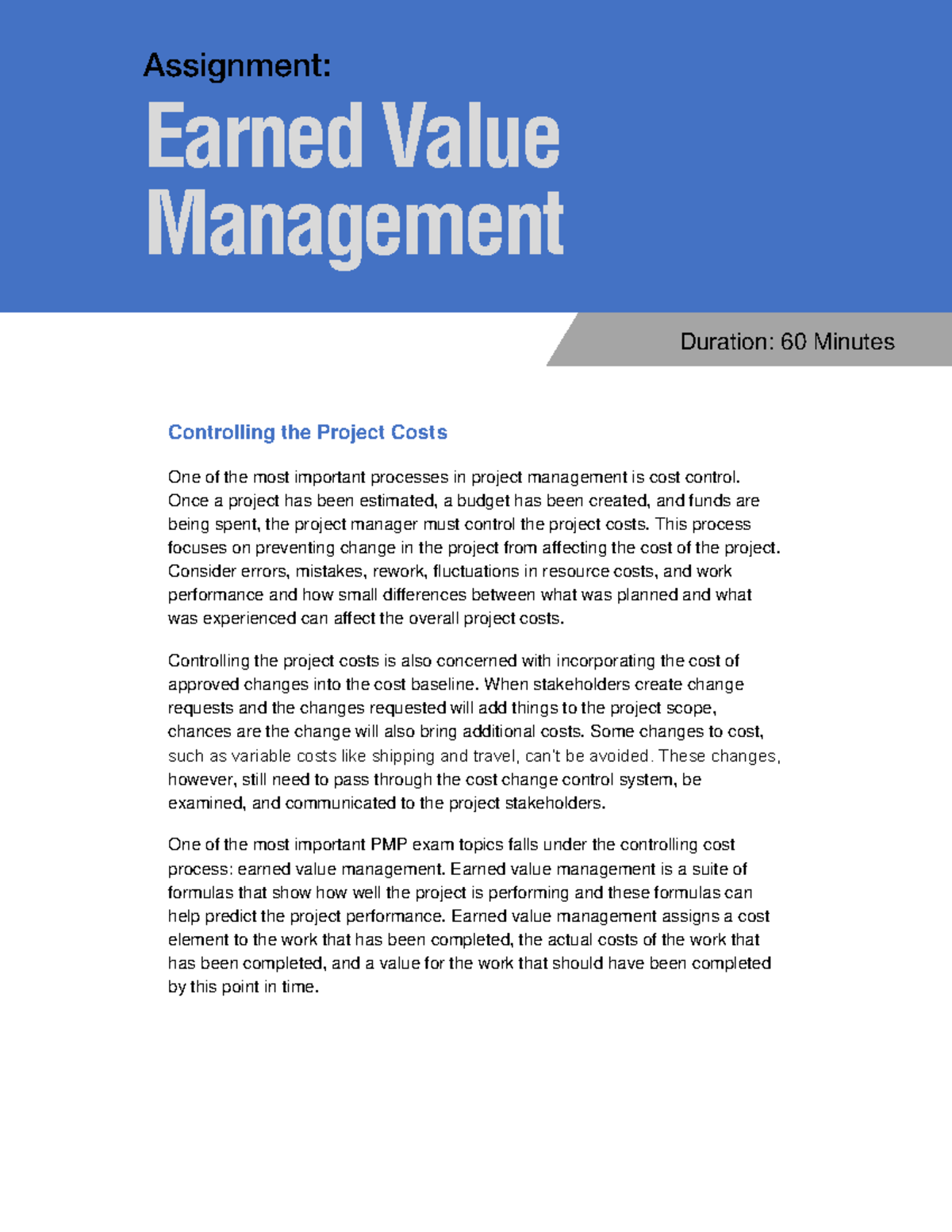 Earned Value Management (EVM) Analysis for Project Cost Control - Studocu