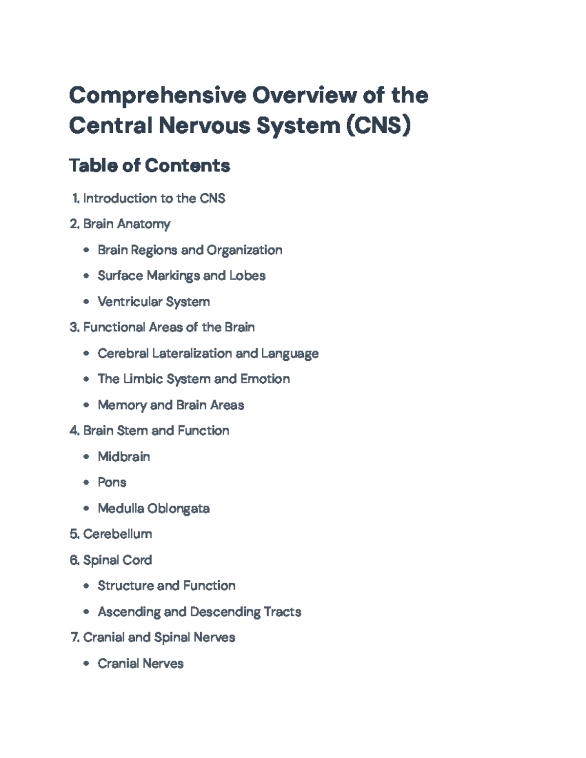 Comprehensive Overview of the Central Nervous System (CNS) Notes ...