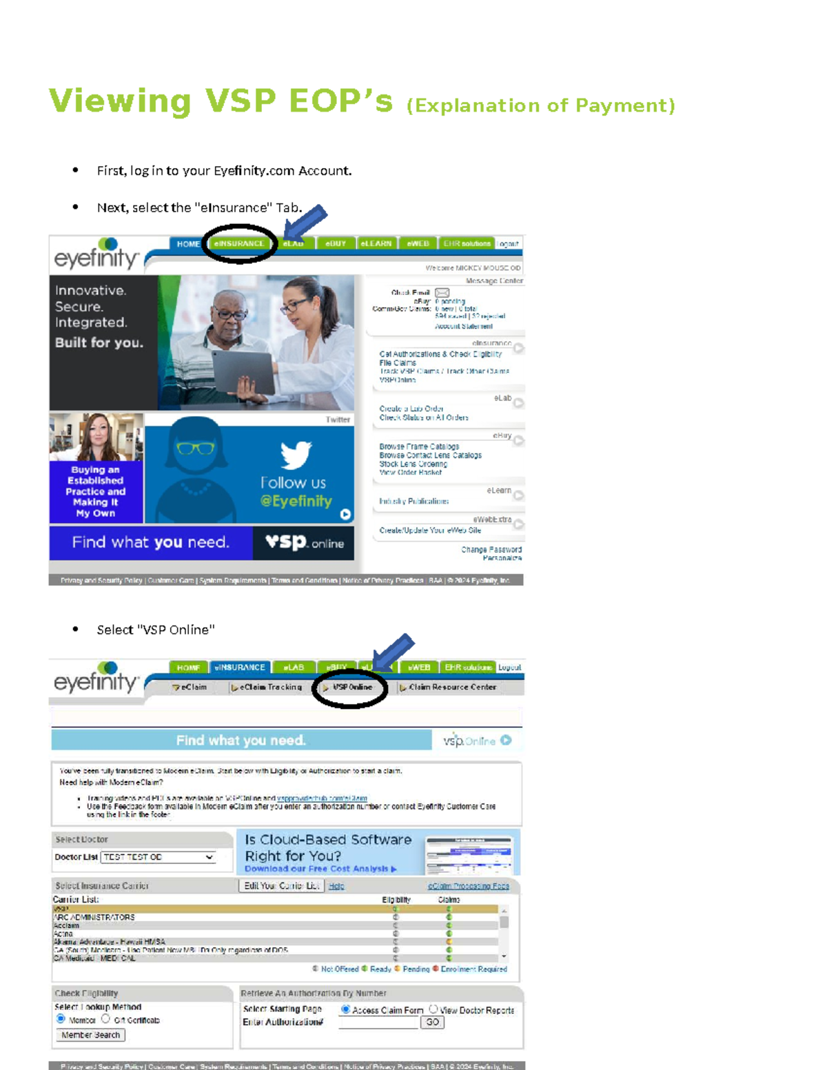 MOCK-Eyefinity Website Support Viewing EOPs - D322 - Viewing VSP EOP’s ...