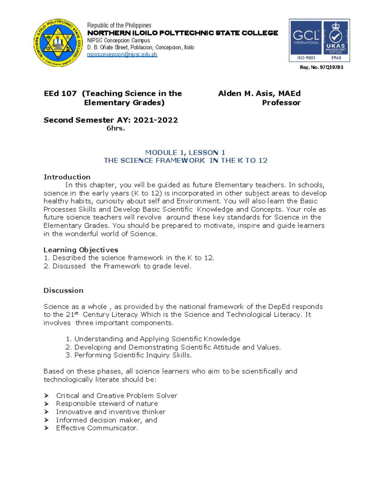 EEd 107: Chapter 1 - Science Teaching Framework in Elementary Grades ...