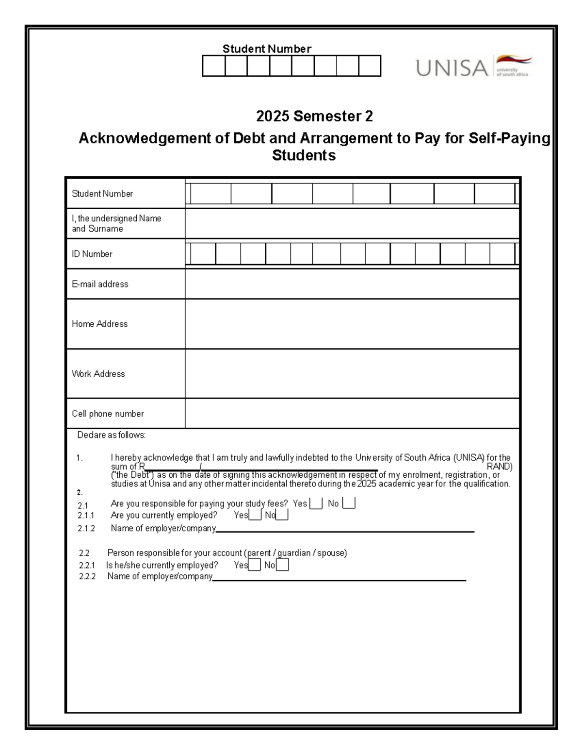 AOD Form 2025 S2 - Acknowledgement of Debt and Payment Arrangement ...
