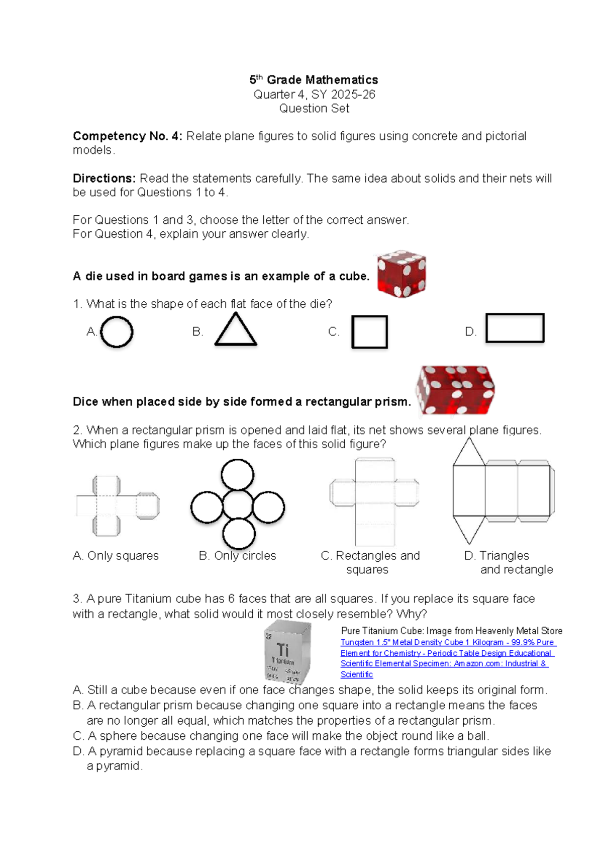 5th Grade Math Q4 Competency No. 4: Plane vs Solid Figures - Studocu