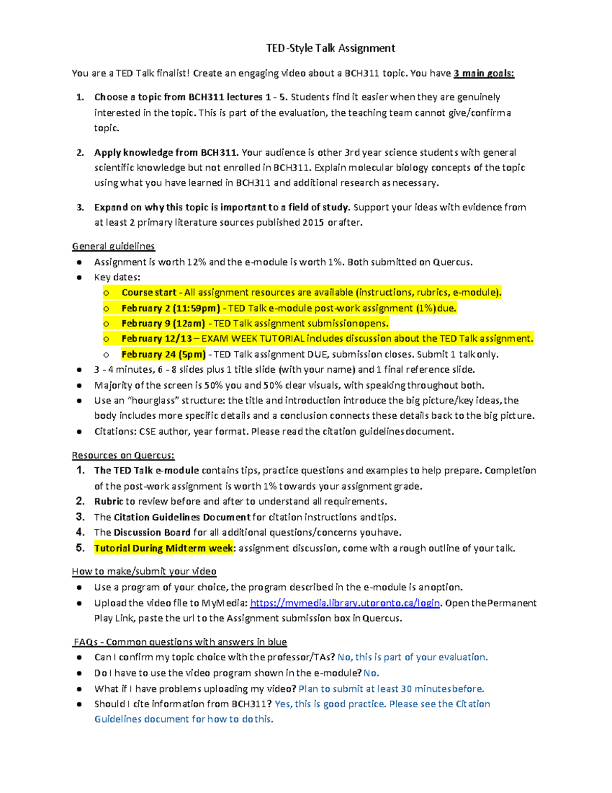 BCH311 TED Talk Assignment Instructions for 2026 - Studocu