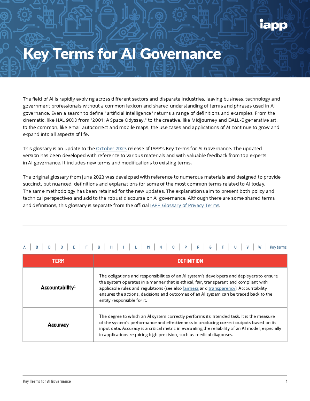 IAPP Key Terms Update for AI Governance - October 2023 Edition - Studocu