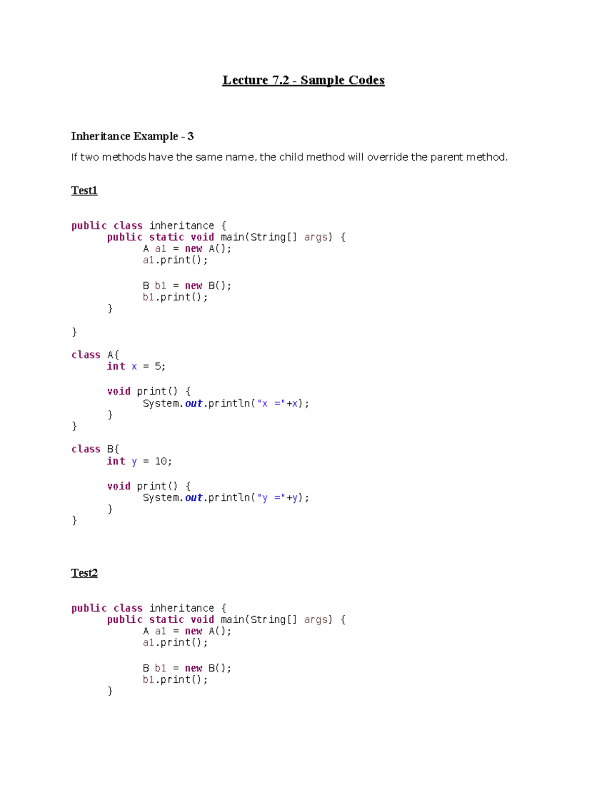 Lecture 7.2 - Inheritance Examples and Sample Codes - Studocu