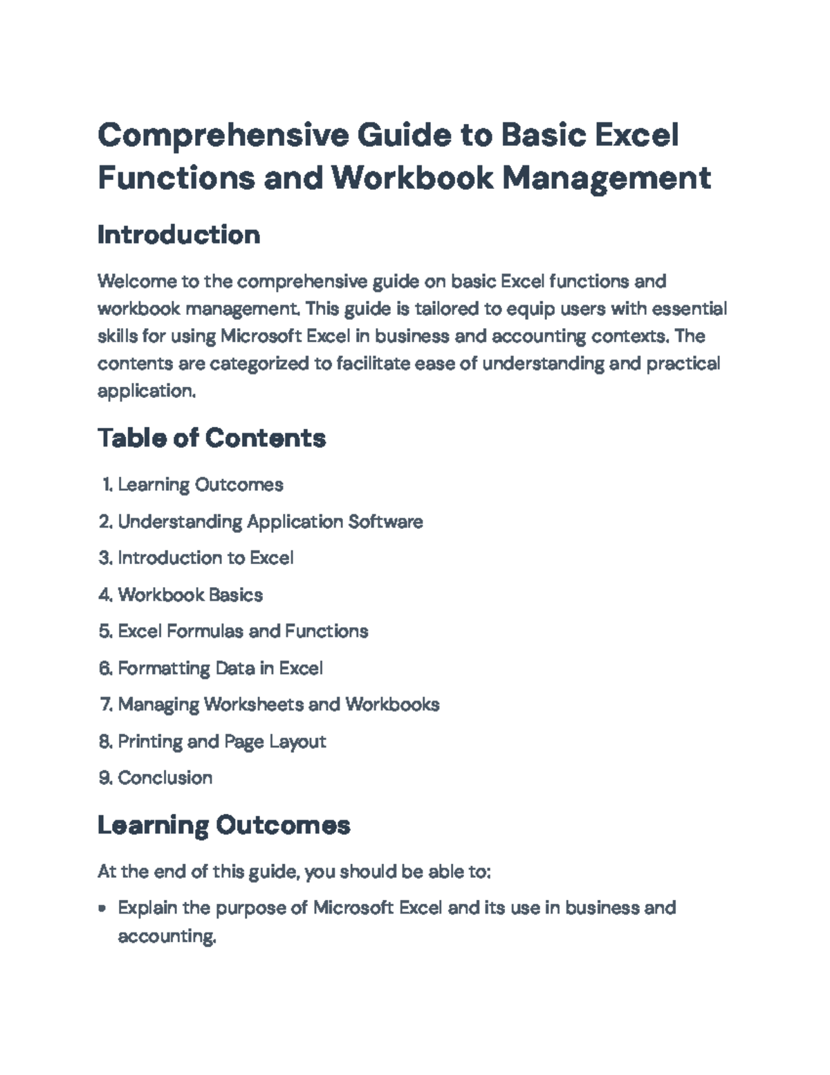 Comprehensive Guide to Basic Excel Functions & Workbook Management ...