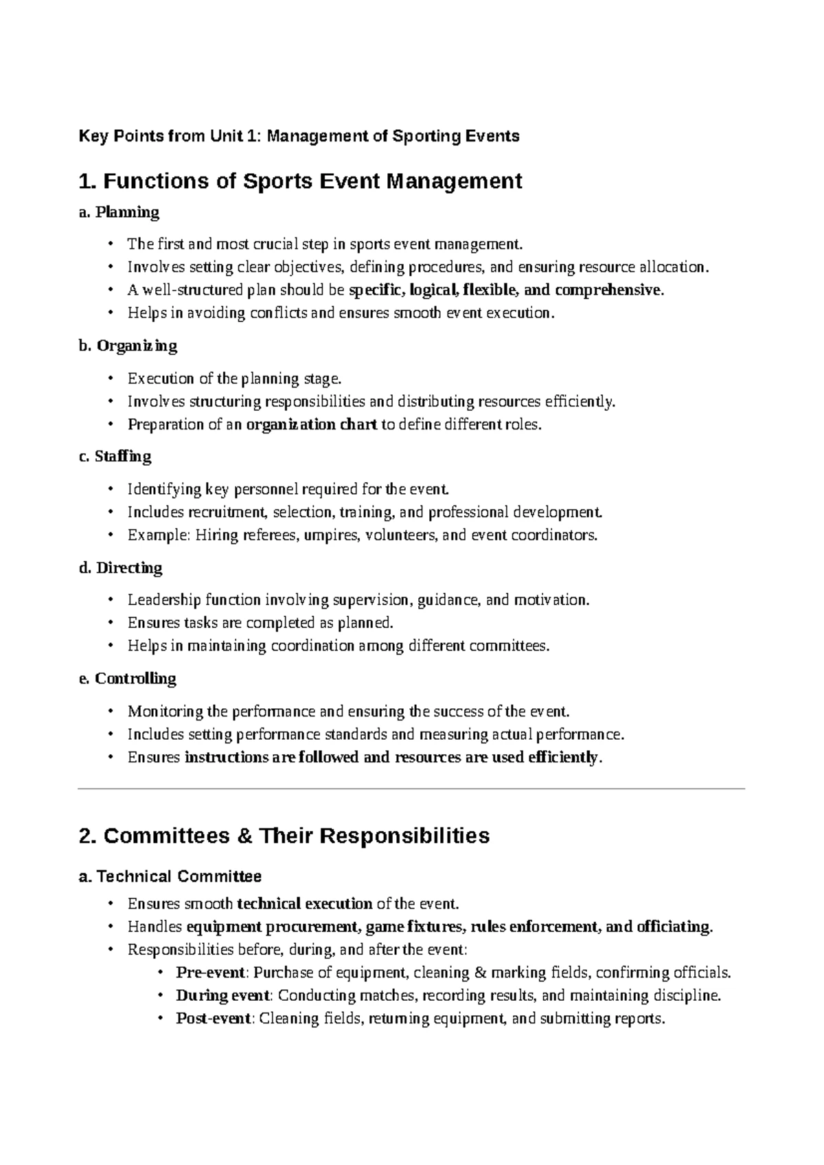 PE Cheat Notes - Physical Education: Management of Sporting Events ...
