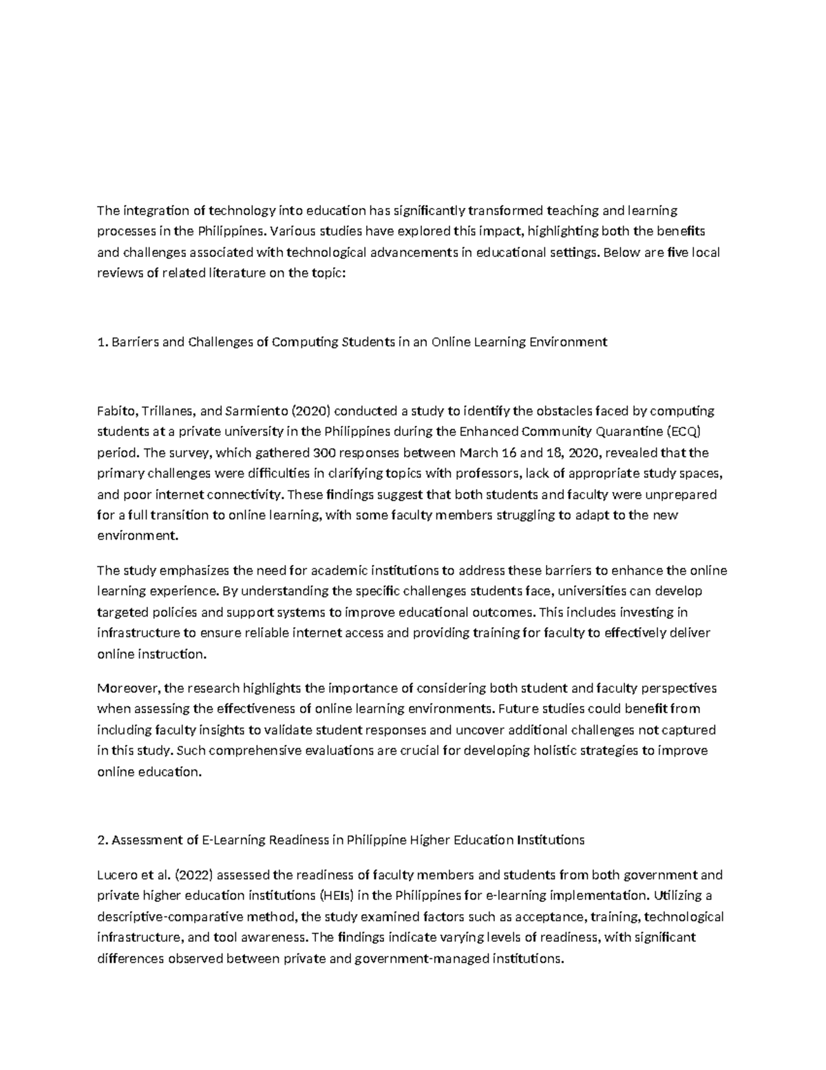 Local Review of Related Literature on Technology in Education - Studocu