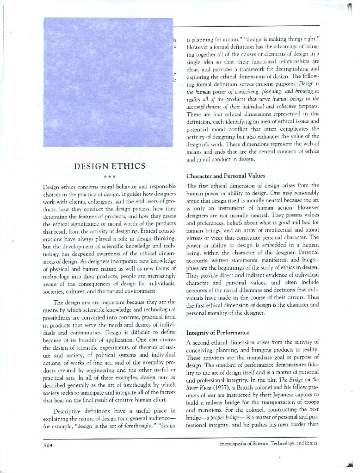 DESIGN ETHICS: Key Concepts and Ethical Dimensions (Course Code) - Studocu